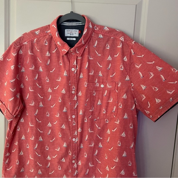 Denim & Flower mens short sleeve sailboat printed button down shirt | size XL - Picture 2 of 11